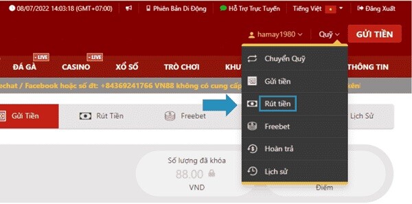 Chưa đủ điều kiện để rút tiền tại VN88